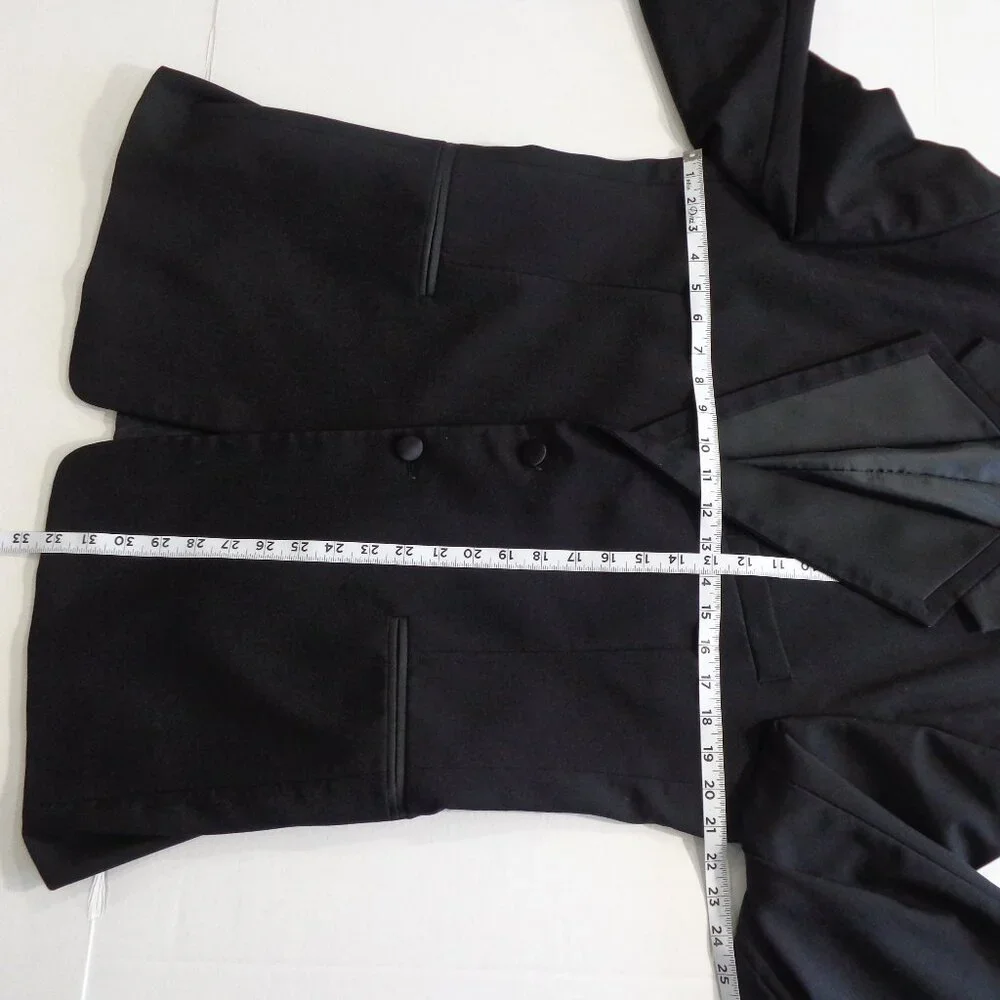 Perry Ellis Black Wool Tuxedo Jacket with Satin Peak Lapels Wedding Prom Sz 42 S